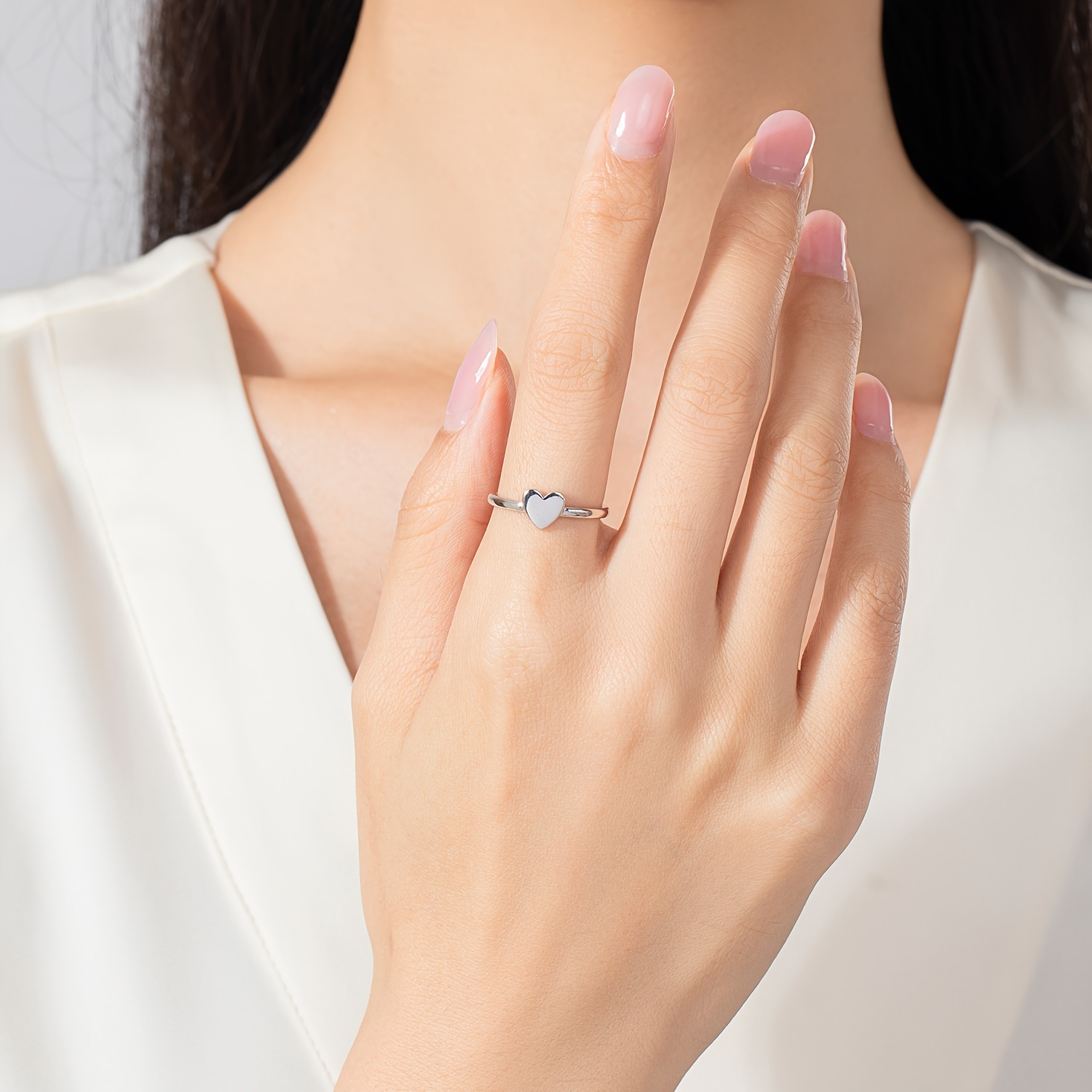 925 Sterling Silver Heart Ring Versatile Sweet Casual Parties